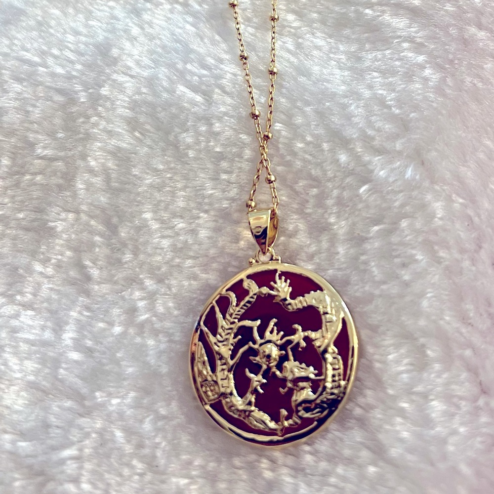 Natural jade dragon pendant gold filled 16” satellite necklace